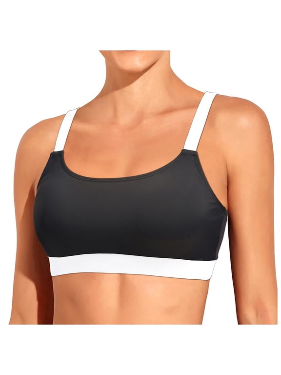 Women Sports Bra Bikini Tops Scoop Neck Bathing Suits Top Padded Swim Crop Tops Only(Purple,S)