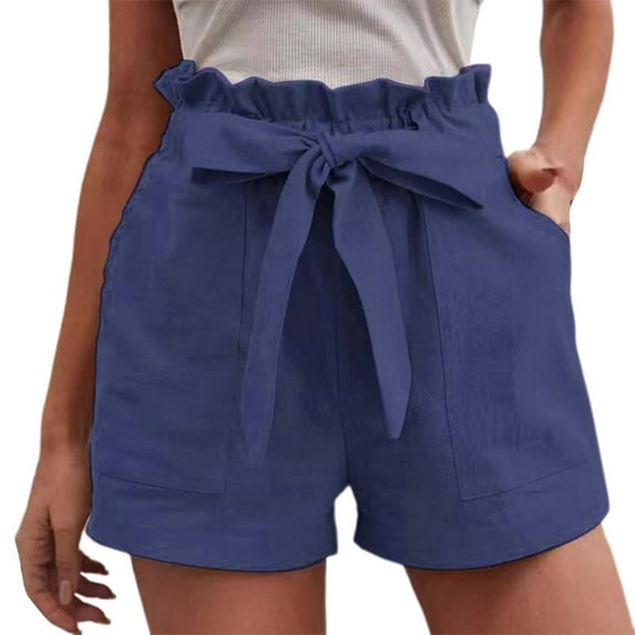 Ierhent Womens Casual Shorts Rompers Womens Casual Drawstring Shorts Summer Elastic Waist Shorts Pocketed Pants(Navy,M)