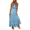 thumbnail image 1 of Ierhent Womens Dresses Casual Dresses for Women Summer Casual Boho Dress Floral Print Ruffle Sleeve Midi Beach Dresses(Blue,3XL), 1 of 7