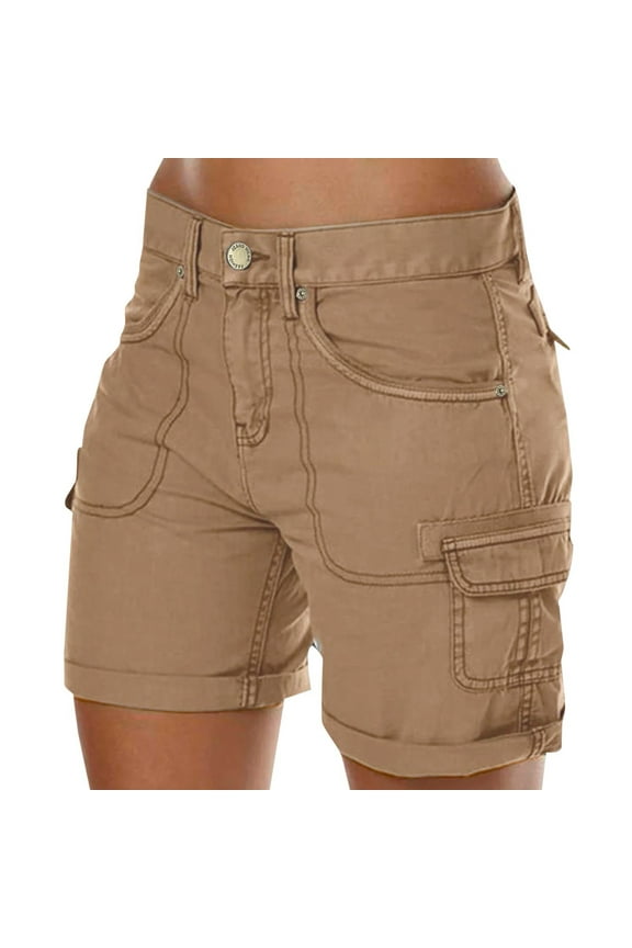 Womens Shorts Womens Ripped High Waisted Shorts Stretchy Hem Shorts(Khaki,S)