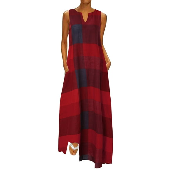 Ierhent Womens Summer Dresses Casual Women Summer Bohemian Floral Casual Wrap V Neck Ruffle Cap Sleeveless Belt A-Line Pleated Hem Midi Sun Dress(Red,L)