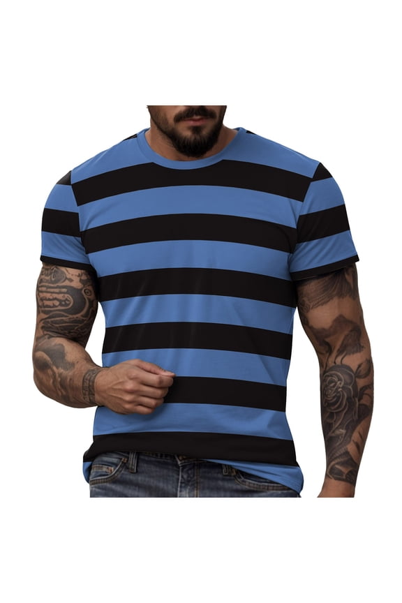 Workout Shirts Mens Casual Short Sleeve Shirts Fashion T Shirts (Dark Blue,L)