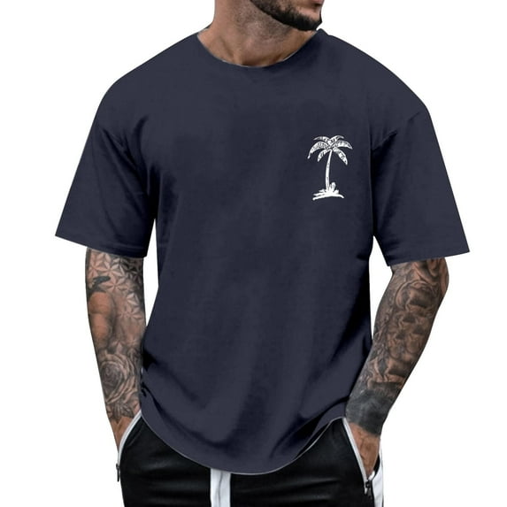 Ierhent Workout Shirts for Men T-Shirts for Men, Regular-Fit, Short-Sleeve Crewneck Dark Blue,3XL