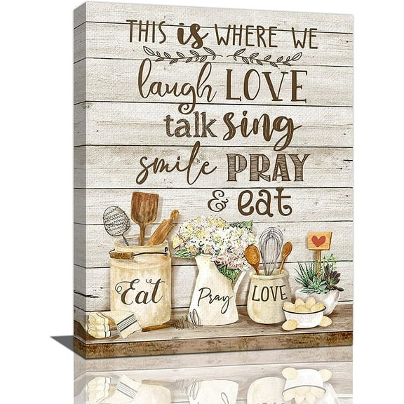 Ieskayiz Rustic Kitchen Wall Decor 12"X16" Framed Canvas Art Prints