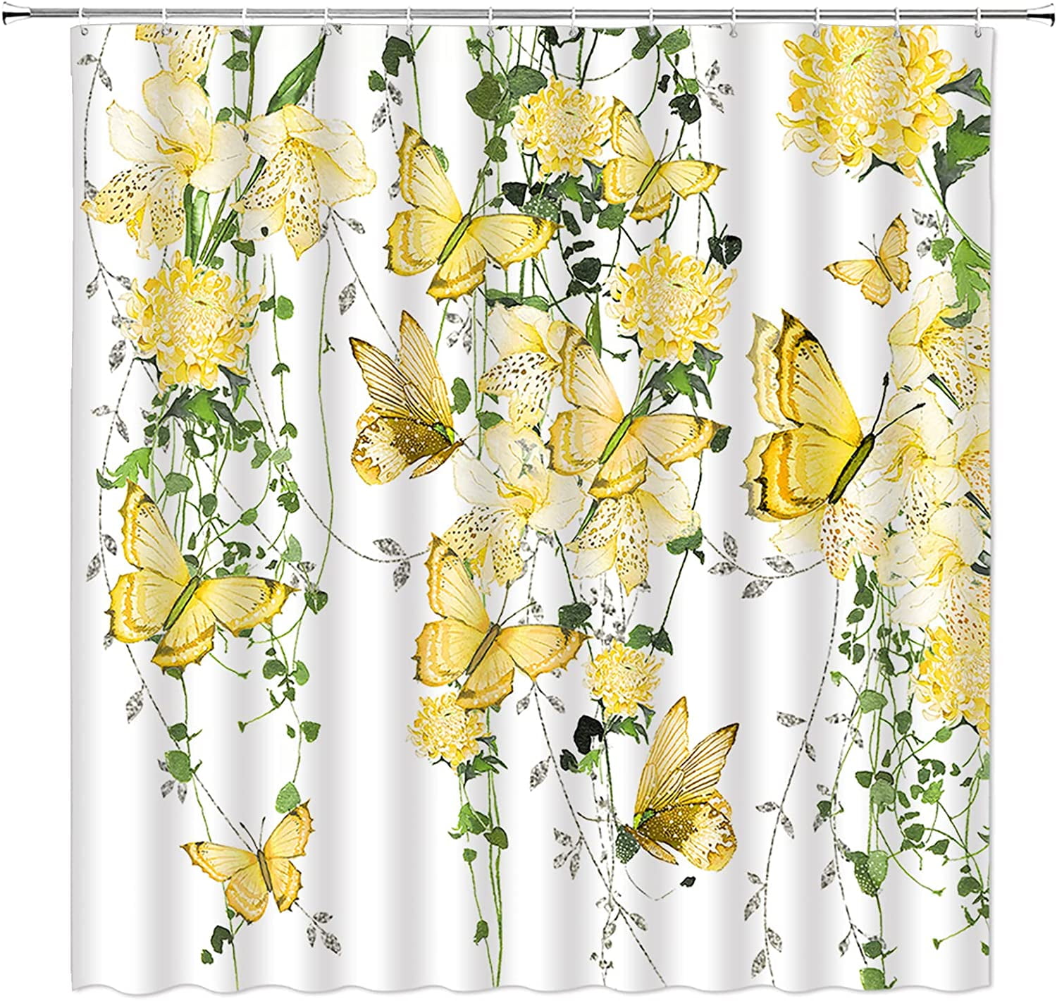 Ieskayiz Yellow Butterfly Polyester Shower Curtain, 70" x 84"