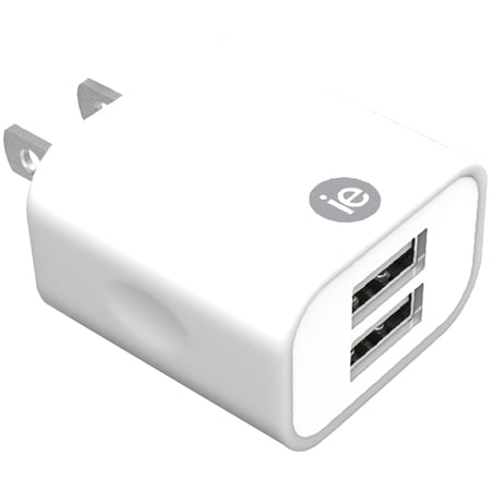 iEssentials® 2.4-Amp Dual USB Wall Charger – Fast Charging Adapter for Smartphones, Tablets, and Devices – Compact White Plug for Home, Office, and Travel