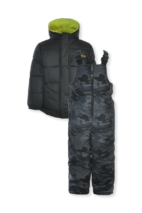 Boys' 2-Piece Snowsuit Jacket Set Outfit Color: black camo Size: 2t