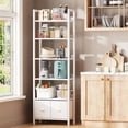 thumbnail image 1 of Iezza 6 Tier White Modern Storage Shelf, Multifunctional Bookcase with 2 Removable Drawers, Adjustable Feet for Restroom, Living Room, 1 of 9
