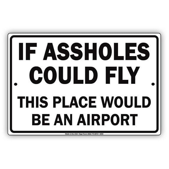 If A**holes Could Fly This Place Would Be An Airport Ridiculous Humor Funny Warning Notice Aluminum Metal Sign 18"x24" Plate