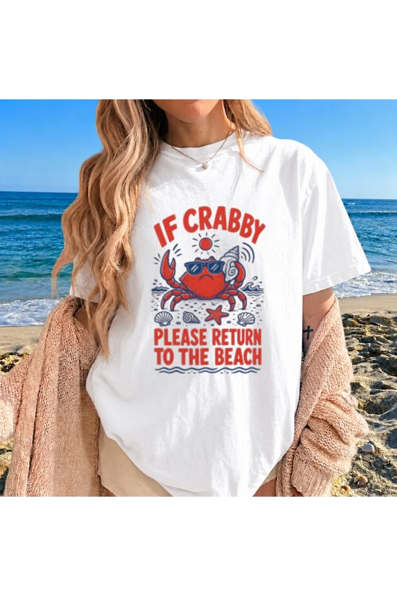 If Crabby Please Return to the Beach Retro Coastal Graphic Unisex T-Shirt, S-5XL