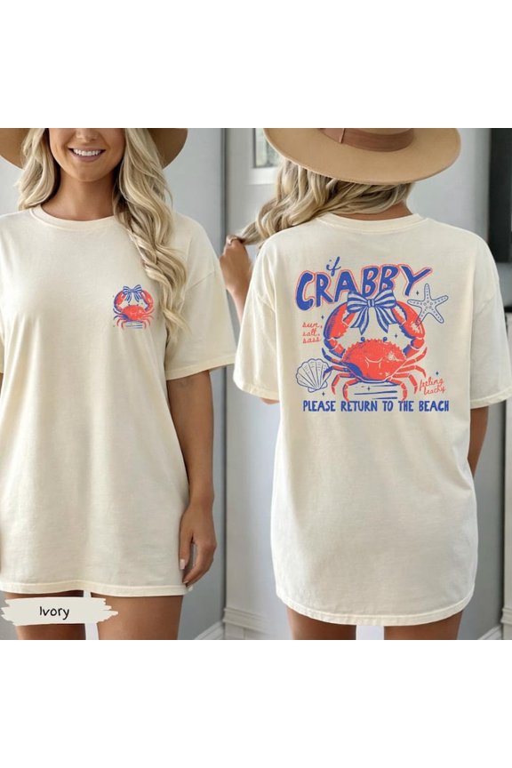 If Crabby Return To Beach Summer Comfort Color Shirt, Summer Vacation Tee, Retro Graphic Summer Shirt, Vintage Beach Shirt