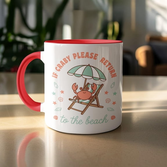 If Craby Please Return To The Beach Mug, Funny Crab Coffee Cup, Cute Summer VaC1Ation Gift, Ocean Lover Present, Humorous Sea L1ife
