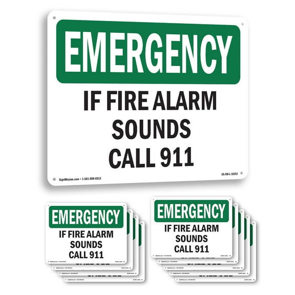 If Fire Alarm Sounds Call 911 OSHA Emergency Aluminum Sign 14 Inch x 10 Inch - 10 Pack