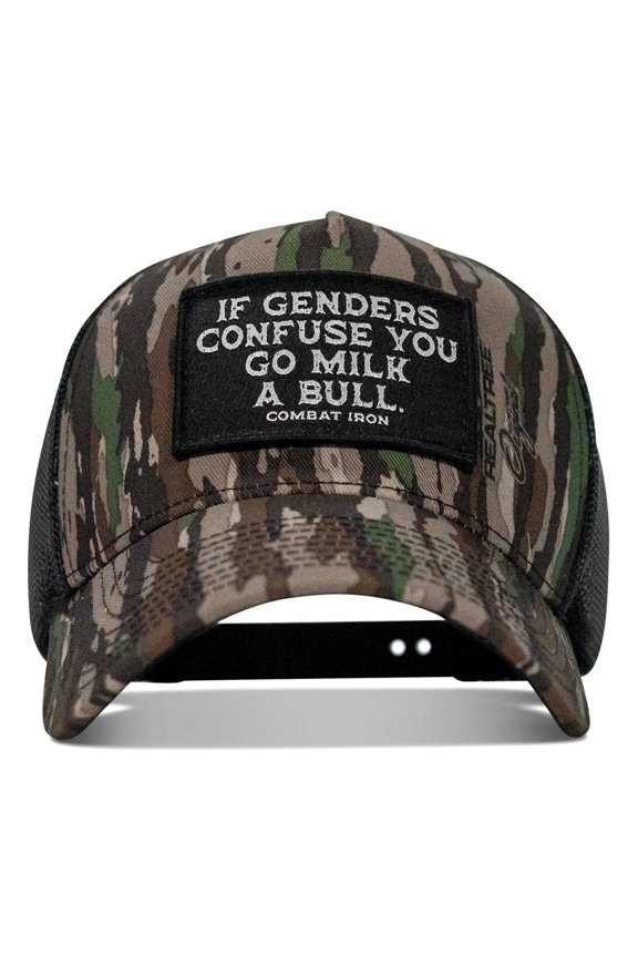 If Genders Confuse You, Go Milk A Bull Patch Snapback Hat Realtree Original Camo