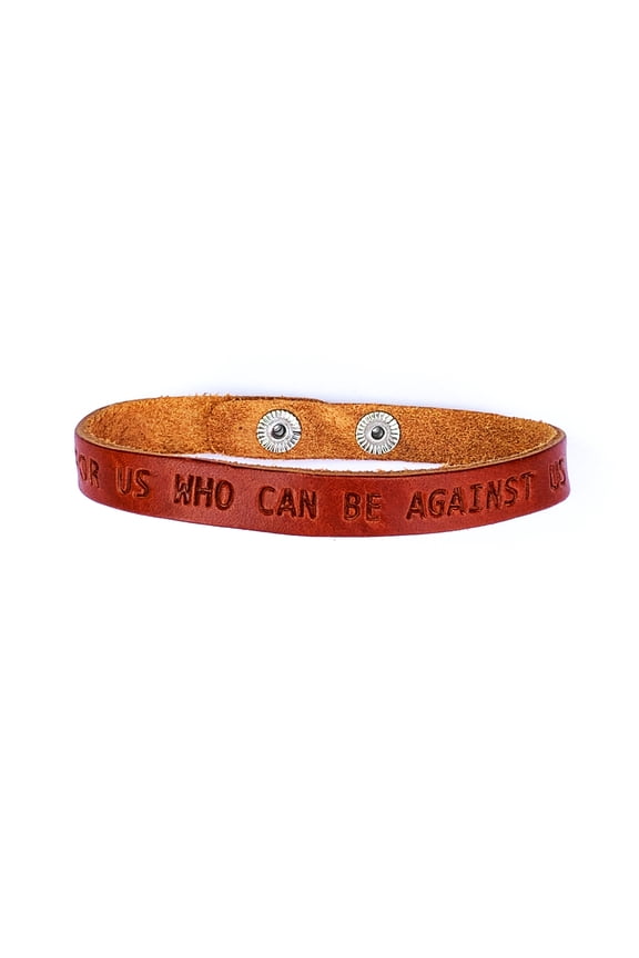 If God Is For Us Who Can Be Against Us (wklg) Romans 8:31 Large Brown Leather Bracelet