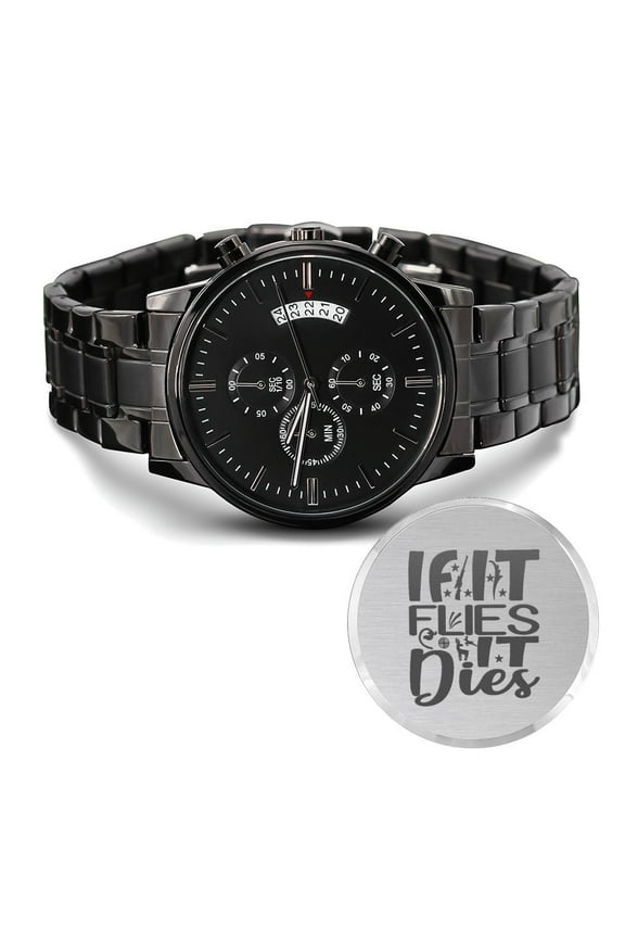 If It Flies Engraved For Hunting Hunters Multifunction Men's Watch Stainless Steel W Copper Dial