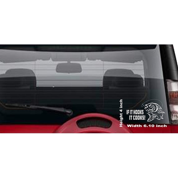 If It Hooks It Cooks Vinyl Die Cut Decal/Bumper Sticker for Windows, Cars, Trucks, Laptops, Etc.