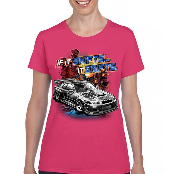If It Shifts It Drifts T-Shirt Racing Custom Culture Classic Japanese Car Drift Cars Driver Subculture Women's Tee