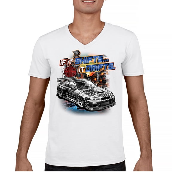 If It Shifts It Drifts V-Neck T-shirt Racing Custom Culture Classic Japanese Car Drift Cars Driver Subculture Tee