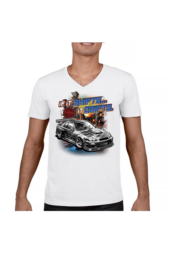If It Shifts It Drifts V-Neck T-shirt Racing Custom Culture Classic Japanese Car Drift Cars Driver Subculture Tee