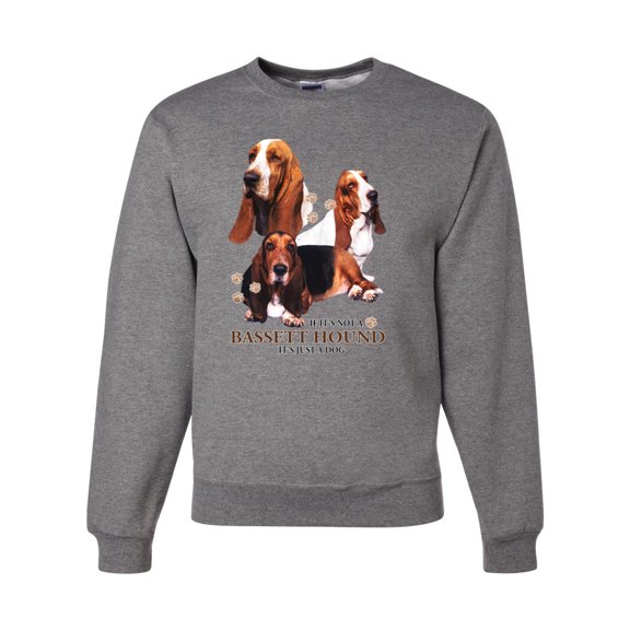 If It's Not a Bassett Hound Its Just a Dog Gift | Mens Dog Lover Crewneck Graphic Sweatshirt, Heather Grey, Large