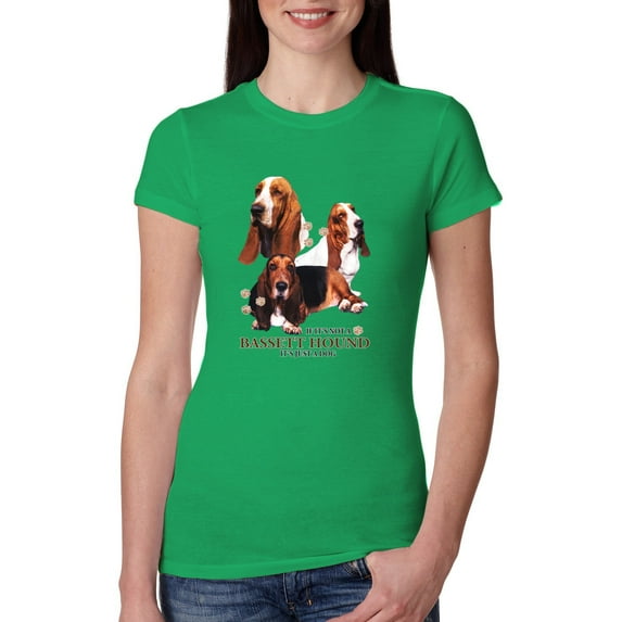 If It's Not a Bassett Hound Its Just a Dog Gift | Womens Dog Lover Slim Fit Junior Tee, Kelly, Medium