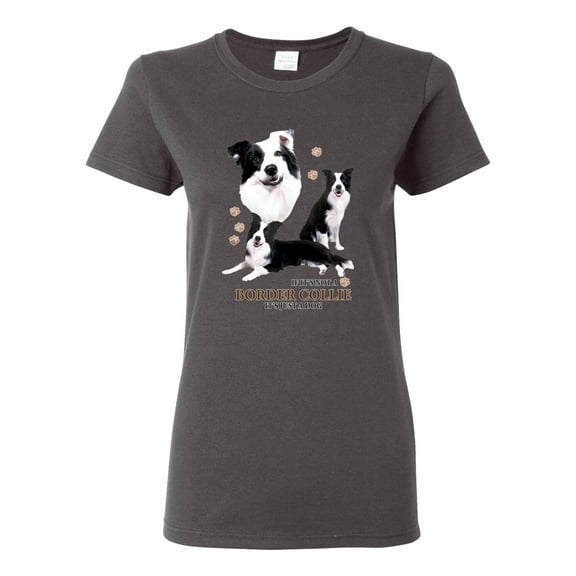 If It's Not a Border Collie It's Just a Dog Gift | Womens Dog Lover Graphic T-Shirt, Charcoal, Large