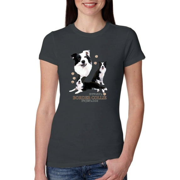 If It's Not a Border Collie It's Just a Dog Gift | Womens Dog Lover Slim Fit Junior Tee, Dark Grey, Small