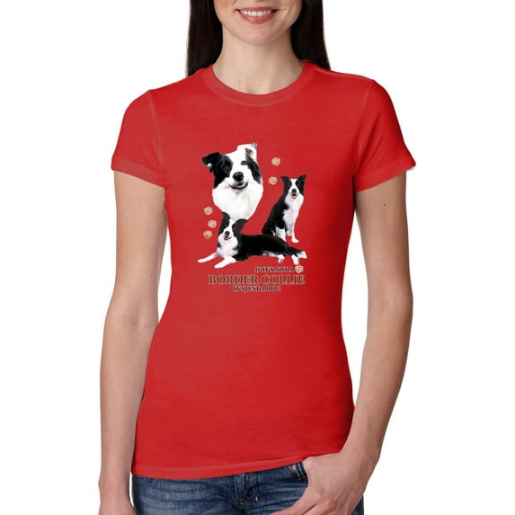If It's Not a Border Collie It's Just a Dog Gift | Womens Dog Lover Slim Fit Junior Tee, Red, Large