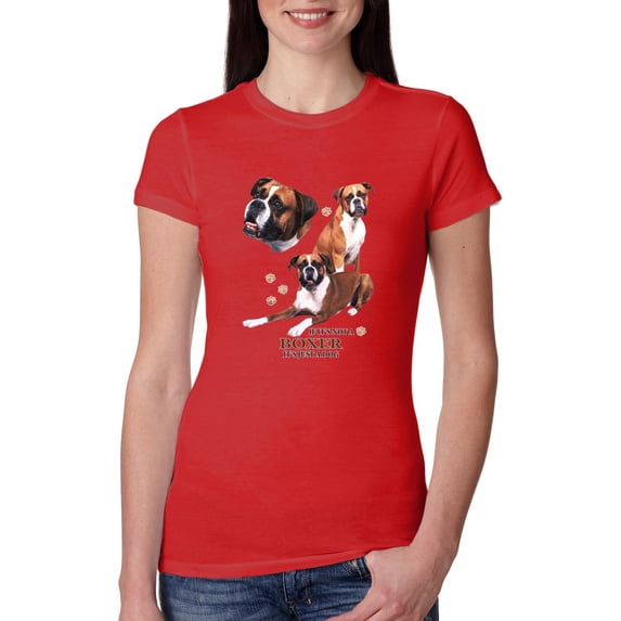 If It's Not a Boxer It's Just a Dog Gift | Womens Dog Lover Slim Fit Junior Tee, Red, Medium