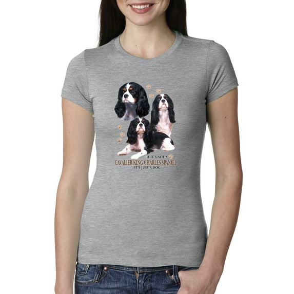 If It's Not a Cavalier King Charles Spaniel It's Just a Dog Gift | Womens Dog Lover Slim Fit Junior Tee, Heather Grey, X-Large