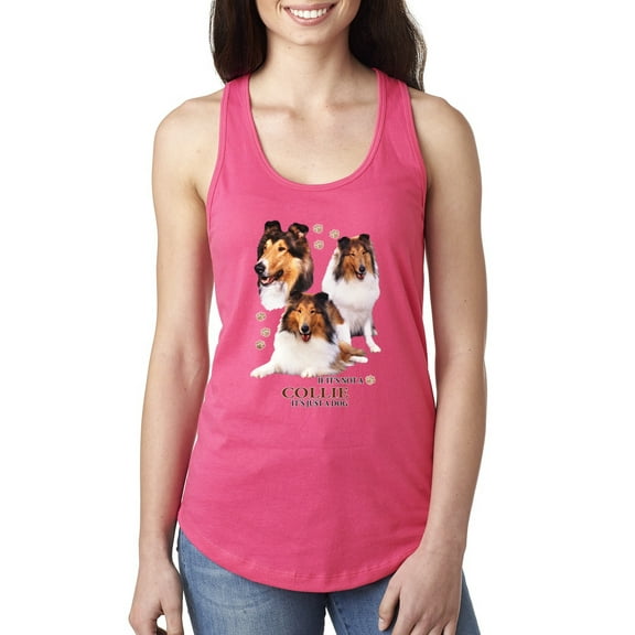 If It's Not a Collie It's Just a Dog Gift | Womens Dog Lover Jersey Racerback Tank Top, Hot Pink, Small
