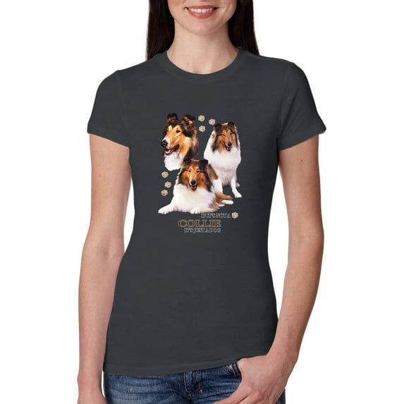If It's Not a Collie It's Just a Dog Gift | Womens Dog Lover Slim Fit Junior Tee, Dark Grey, X-Large