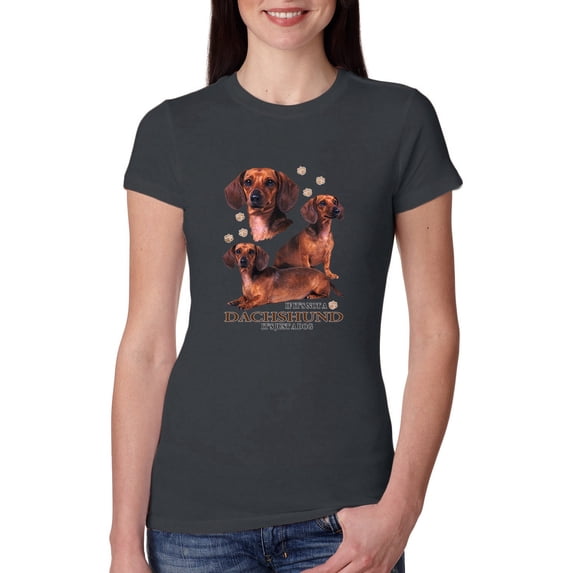 If It's Not a Dachshund It's Just a Dog Gift | Womens Dog Lover Slim Fit Junior Tee, Dark Grey, Large