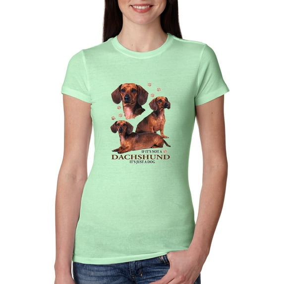 If It's Not a Dachshund It's Just a Dog Gift | Womens Dog Lover Slim Fit Junior Tee, Mint, X-Large