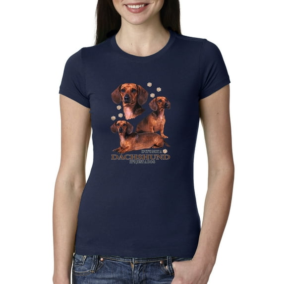 If It's Not a Dachshund It's Just a Dog Gift | Womens Dog Lover Slim Fit Junior Tee, Navy, Medium