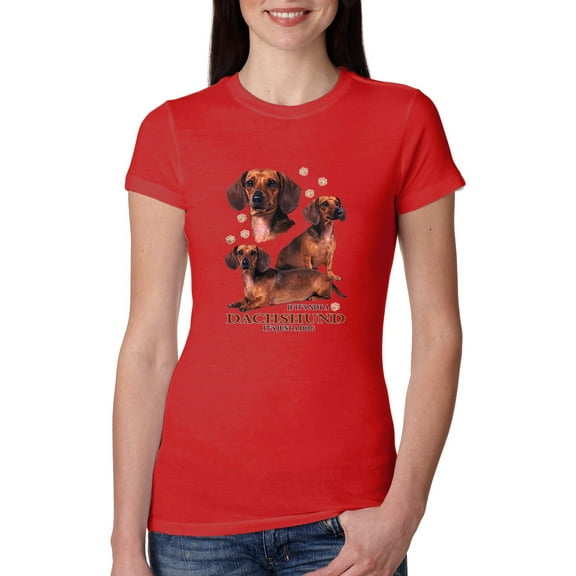 If It's Not a Dachshund It's Just a Dog Gift | Womens Dog Lover Slim Fit Junior Tee, Red, Medium
