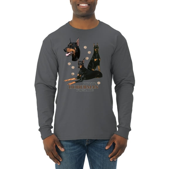 If It's Not a Doberman It's Just a Dog Gift | Mens Dog Lover Long Sleeve T-Shirt, Charcoal, Medium