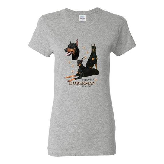 If It's Not a Doberman It's Just a Dog Gift | Womens Dog Lover Graphic T-Shirt, Heather Grey, 2XL