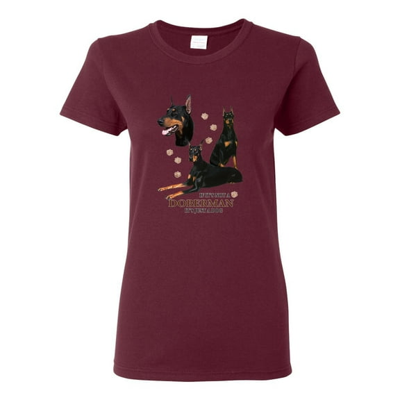 If It's Not a Doberman It's Just a Dog Gift | Womens Dog Lover Graphic T-Shirt, Maroon, Medium