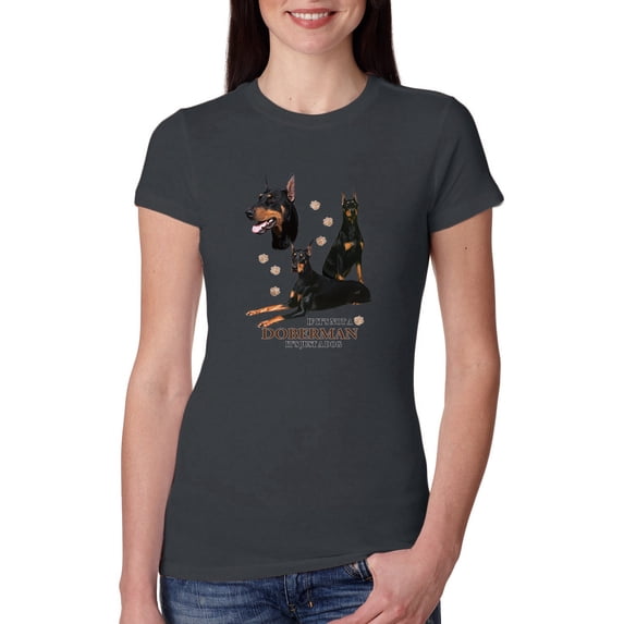 If It's Not a Doberman It's Just a Dog Gift | Womens Dog Lover Slim Fit Junior Tee, Dark Grey, Small