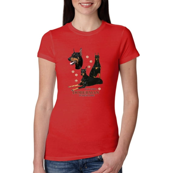 If It's Not a Doberman It's Just a Dog Gift | Womens Dog Lover Slim Fit Junior Tee, Red, Small