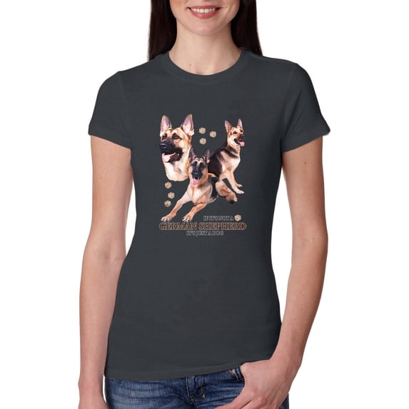 If It's Not a German Shepherd It's Just a Dog Gift | Womens Dog Lover Slim Fit Junior Tee, Dark Grey, X-Large