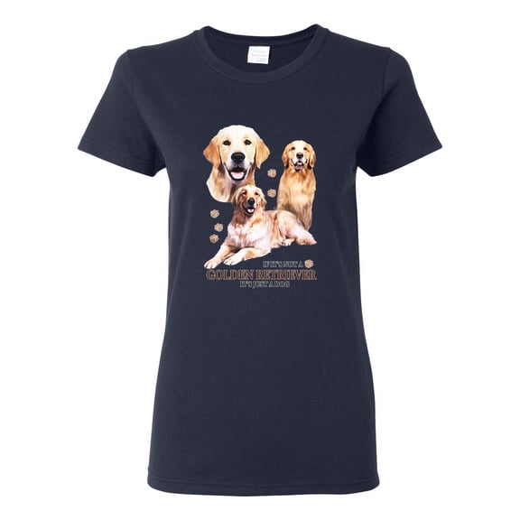 If It's Not a Golden Retriever It's Just a Dog Gift | Womens Dog Lover Graphic T-Shirt, Navy, Medium