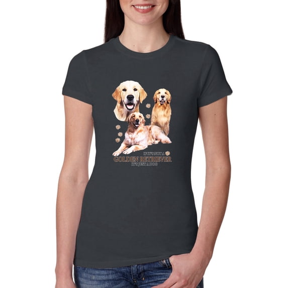 If It's Not a Golden Retriever It's Just a Dog Gift | Womens Dog Lover Slim Fit Junior Tee, Dark Grey, Large