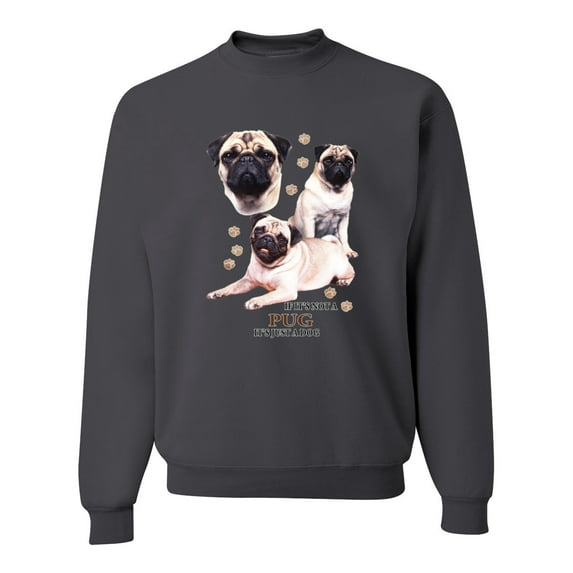 If It's Not a Pug It's Just a Dog Gift | Mens Dog Lover Crewneck Graphic Sweatshirt, Charcoal, 3XL