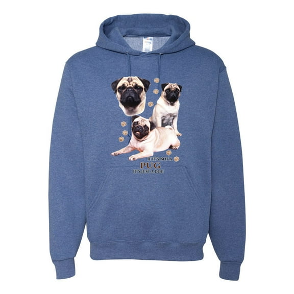 If It's Not a Pug It's Just a Dog Gift | Mens Dog Lover Hooded Sweatshirt Graphic Hoodie, Vintage Heather Blue, 2XL