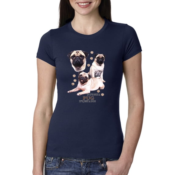 If It's Not a Pug It's Just a Dog Gift | Womens Dog Lover Slim Fit Junior Tee, Navy, Small