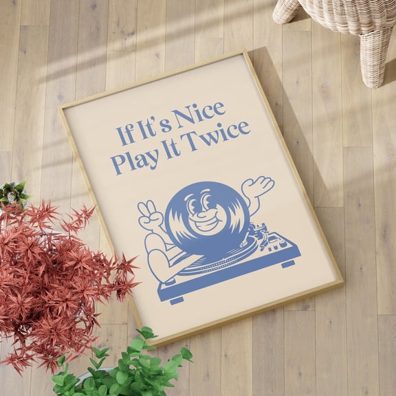 If Its Nice Play It Twice Wall Art, Retro Music Quote Decor, Unframed Canvas Size 24x36
