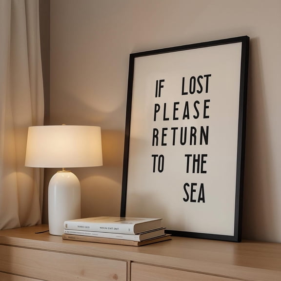 If Lost Please Return To Sea Wall Art, Minimal Coastal Beach Quote Print Home Decor #866, Unframed Poster Size 8x12